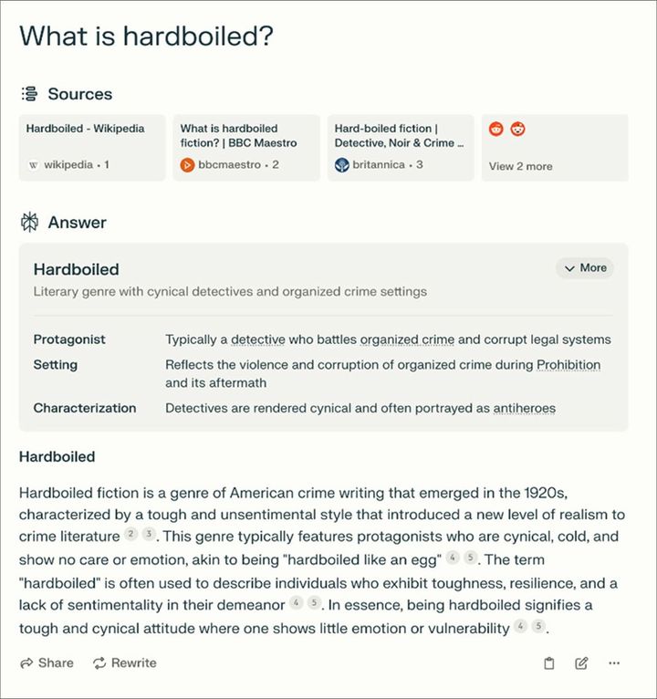 【図版1】生成AI「Perplexity」に聞いた「ハードボイルドとは何か？」