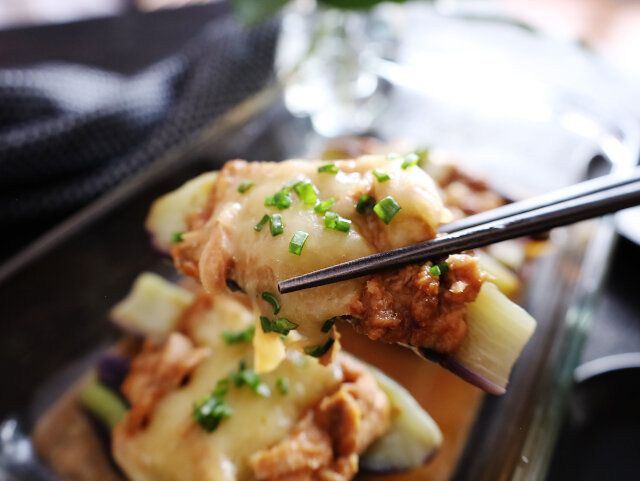 茄子とチーズのツナ味噌レンジ蒸しの完成