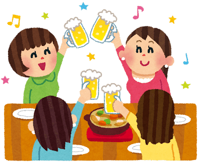 女子会のイラスト「鍋で忘年会」