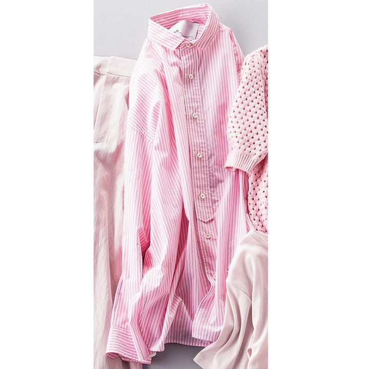 ティッカのピンクストライプのビッグシャツ