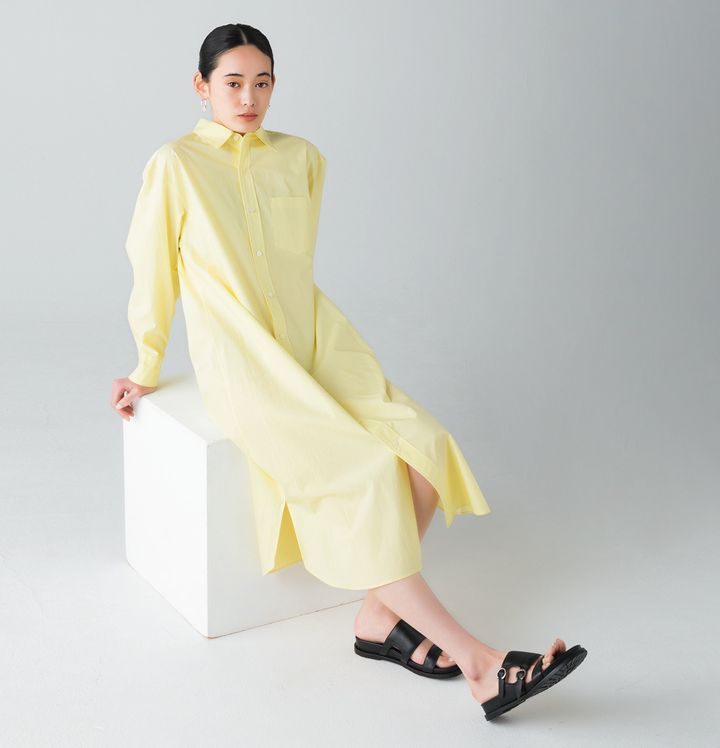 ライムイエローのシャツワンピース