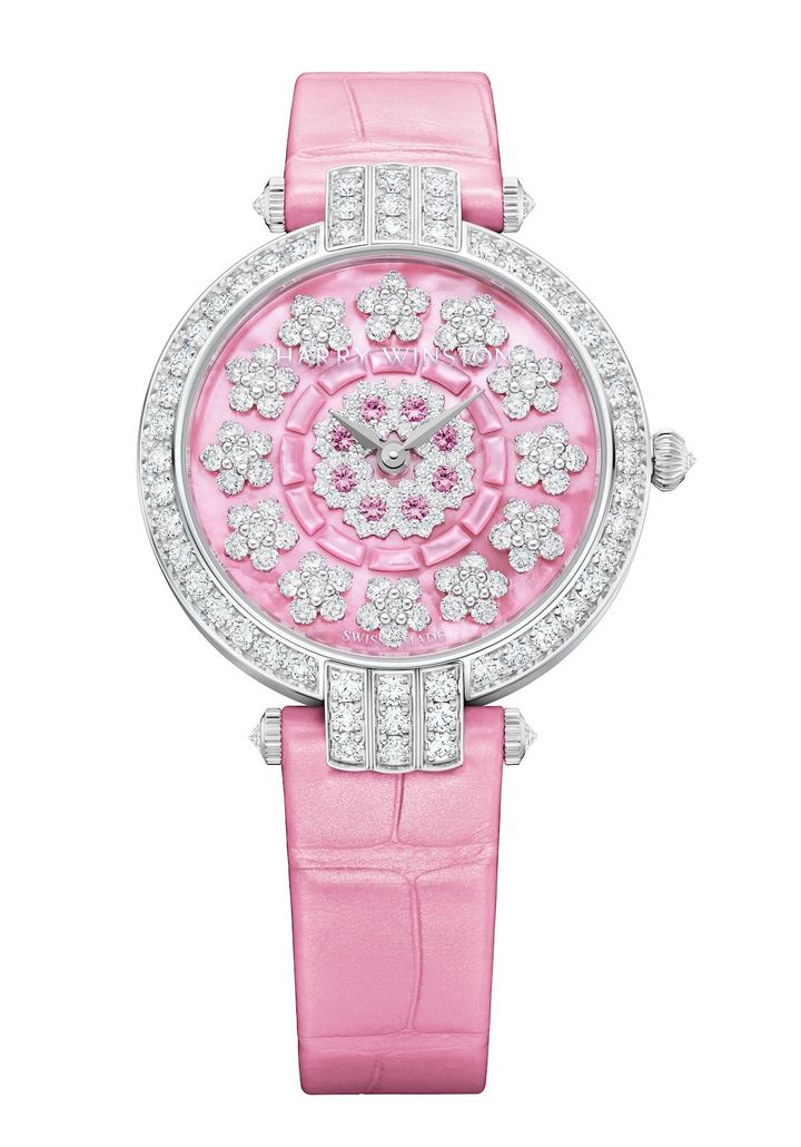 「HW プルミエール・サンフラワー オートマティック36mm」（WG×ダイヤモンド×ピンクサファイア、ケース径36mm、自動巻き）￥10,274,000 ※世界30本限定