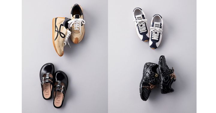 VERYスタッフと読者私物のロエベのスニーカーとメリージェーンとミュウミュウのスニーカー