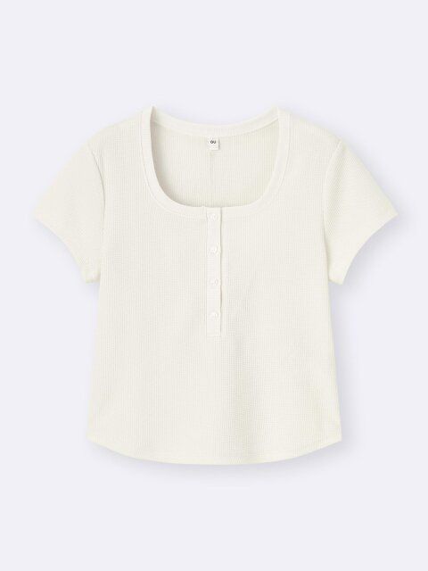 GUのワッフルヘンリーネックT