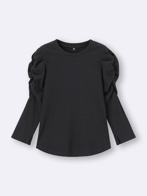 GU ギャザースリーブT（7分袖）Z BLACK