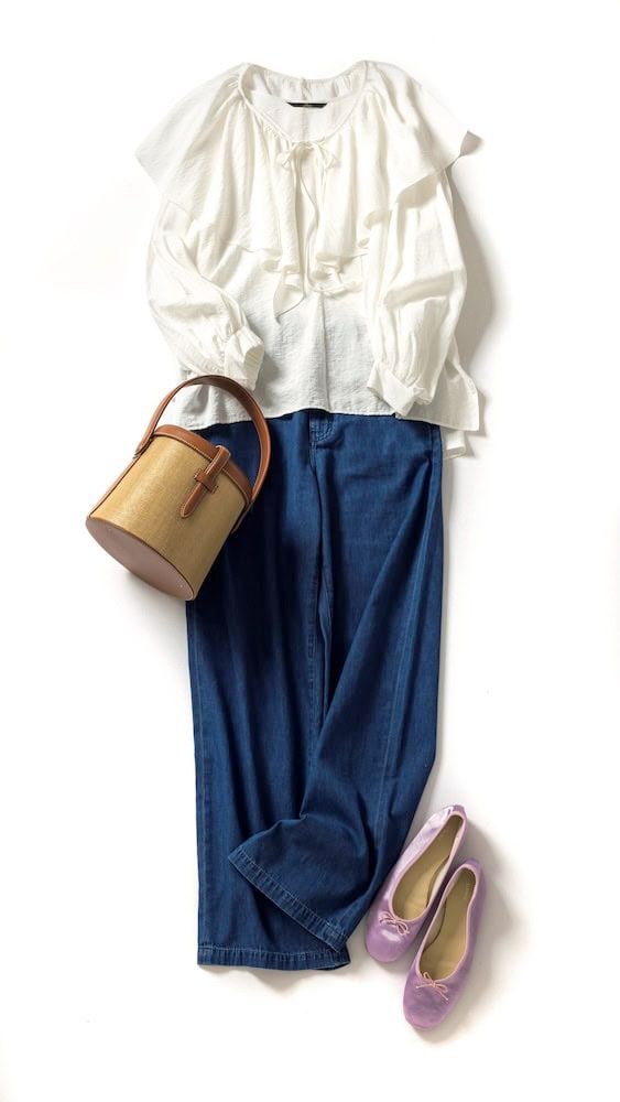 ラッフルブラウス×デニム