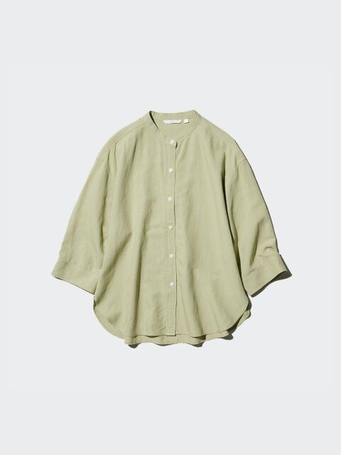 ユニクロのリネンブレンドバンドカラーシャツ