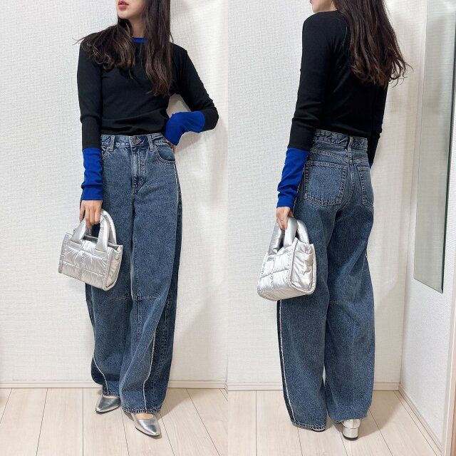 配色ニットですっきりコーデに