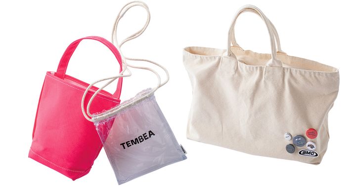 テンベアのピンクのトートとクリアバッグとSEAのキャンバストート