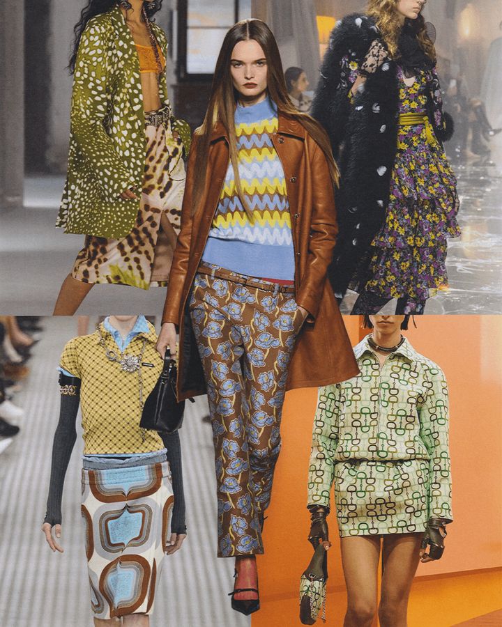 (中央）ヴェルサーチェ（右上から時計回り）ヴァレンティノ、グッチ、ミュウミュウ、ドリス ヴァン ノッテン