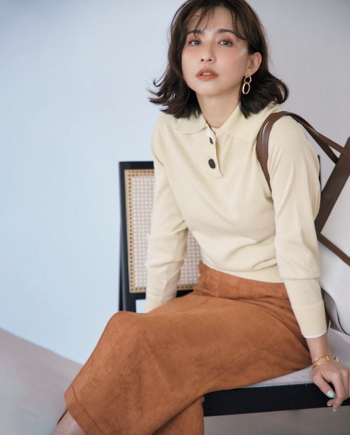 ポロニット×ロングスカートのコーデ