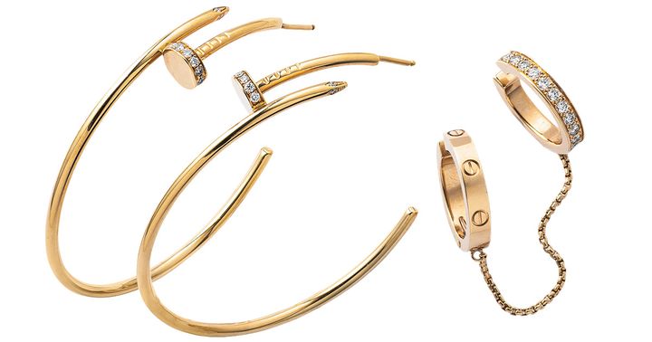 カルティエのLOVEのシングルイヤリングとジュストアンクルのフープピアス