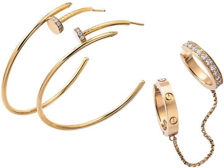 カルティエのLOVEのシングルイヤリングとジュストアンクルのフープピアス