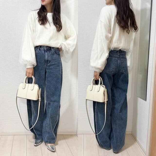 gu2トーンバレルレッグジーンズ大人かわいいコーデ