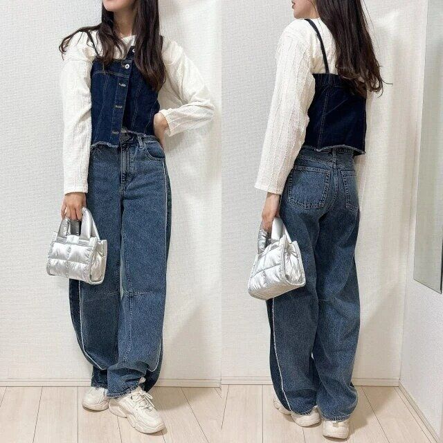 gu2トーンバレルレッグジーンズセットアップ風コーデ