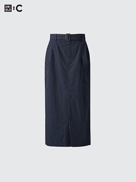 ユニクロ ベルテッドナロースカート NAVY