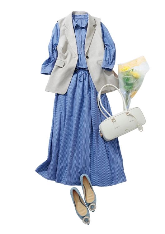 大人のシャツワンピ通勤コーデ