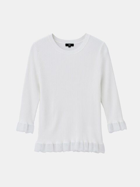 PLSTのチュールフリルリブセーター