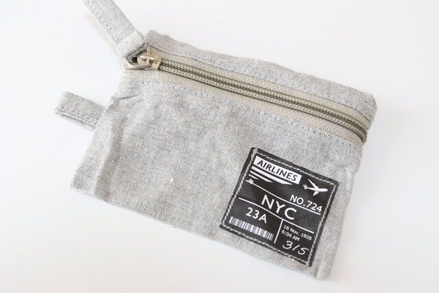 トラベルコットン混ポーチ（グレー・青）