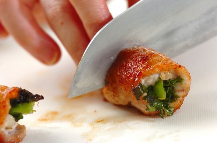 豚肉のワサビ菜巻きの作り方3