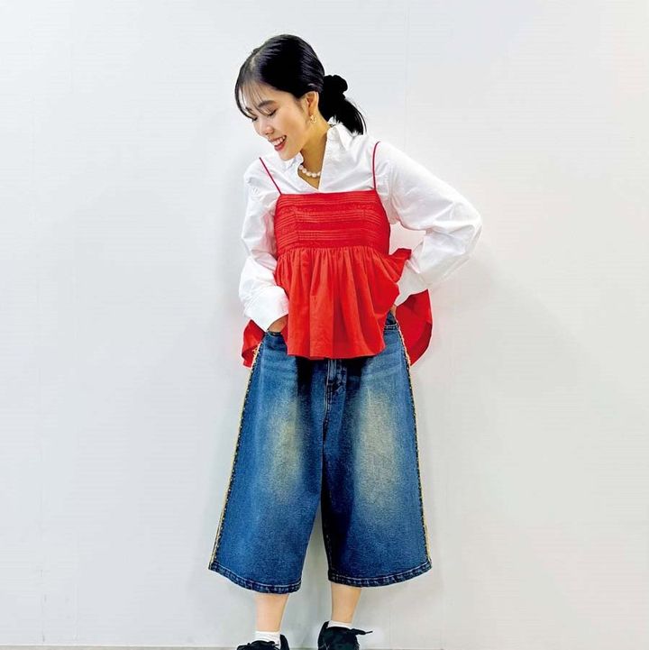 【SNAP】キャミチュニック×シャツできれいめカジュアに♡ 田中梨央奈さん