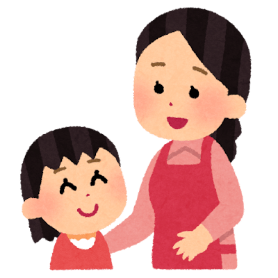 お母さんと女の子が会話をしているイラスト