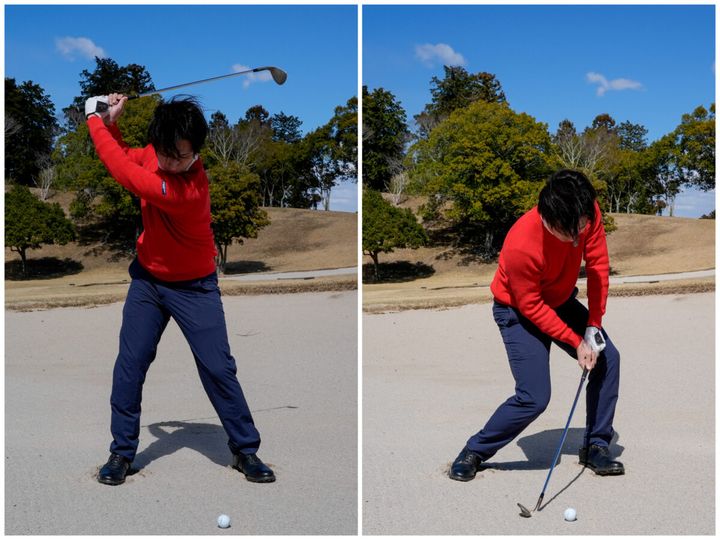 バンカーからのアプローチを成功させる簡単テクニック！コツは「ヒザを曲げるだけ」