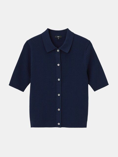 PLSTのUVカットレーヨンブレンド半袖ポロカーディガン