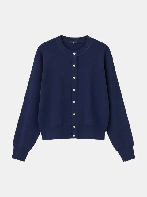 PLSTのUVカットレーヨンブレンドメタルボタンカーディガン