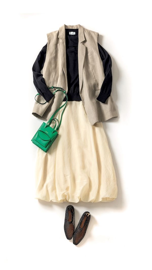 バルーンスカート×ジレのコーデ