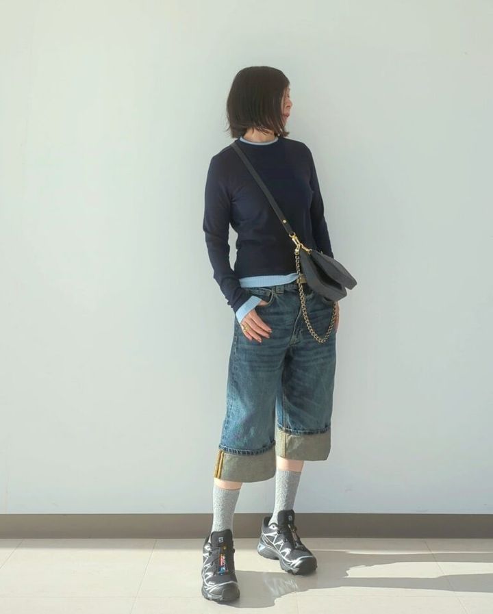 ZARAのデニムバミューダショーツコーデ