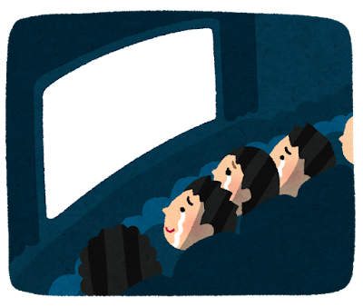 泣きながら映画を見る人達のイラスト（感動）