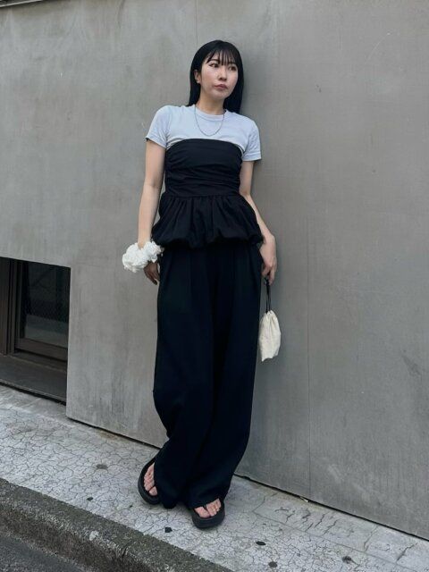 黒ワイドパンツコーデ3