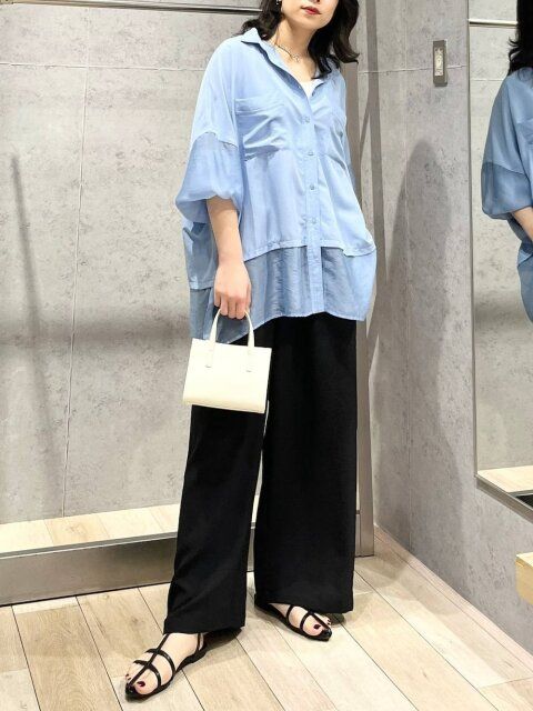 黒ワイドパンツコーデ1