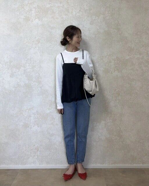 2025gu春夏レディースバブルヘムキャミソール着まわしコーデ