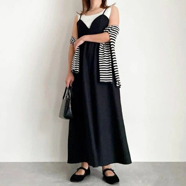 2025gu春夏レディースリブニットスクエアネックタンクトップ着まわしコーデ