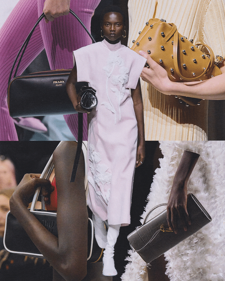 （中央）ジル サンダー（右上から時計回り）ジル サンダー、ボッテガ・ヴェネタ、ミュウミュウ、プラダ