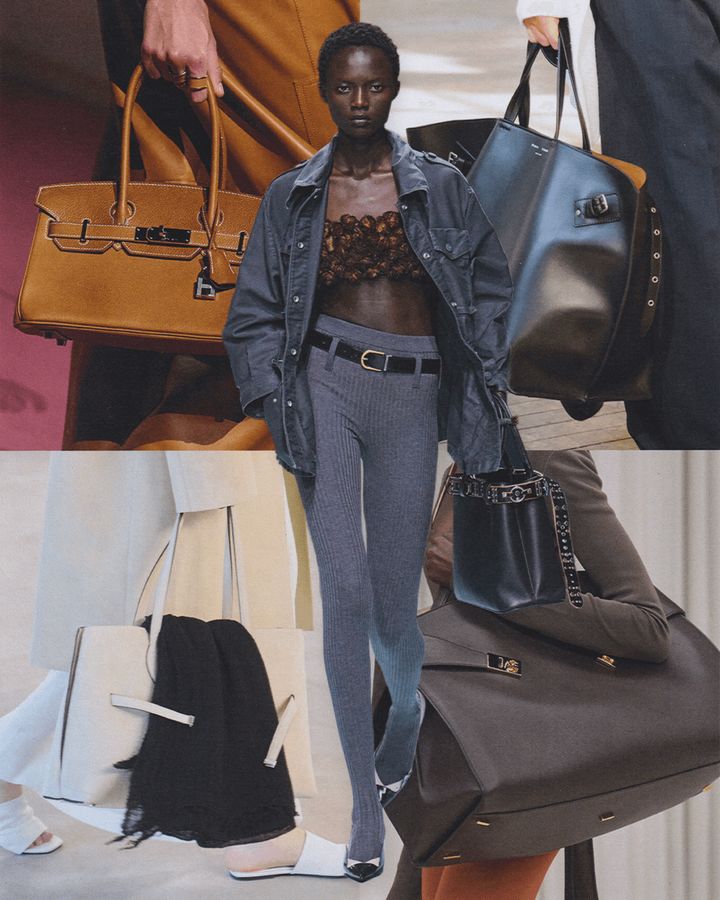 （中央）プラダ（右上から時計回り）プロエンザ スクーラー、フェラガモ、トーテム、エルメス