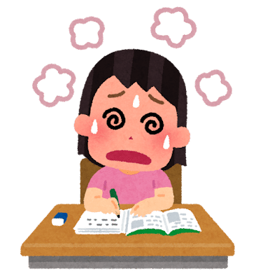 勉強しすぎの子供のイラスト（女性）