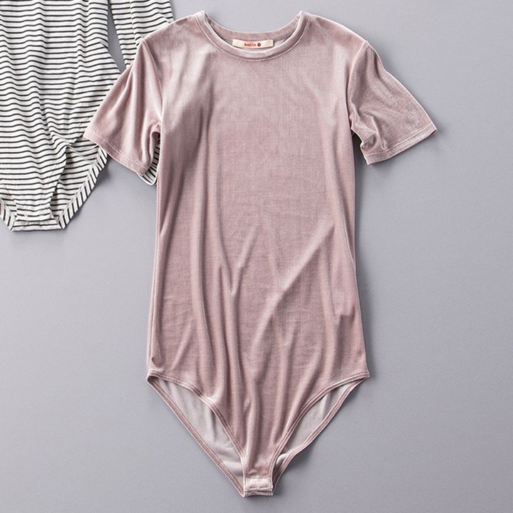 バッカのベロア素材の半袖ボディスーツ