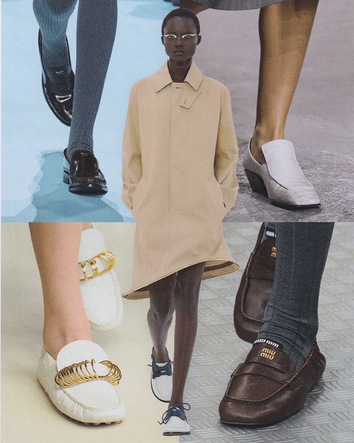 (中央）ロエベ （右上から時計回り）ボッテガ・ヴェネタ、ミュウミュウ、トッズ、プラダ