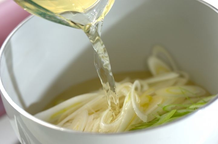 ネギと水菜のだし浸しの作り方1