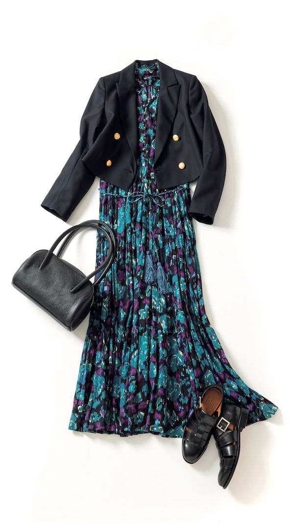 花柄ワンピ×ジャケット