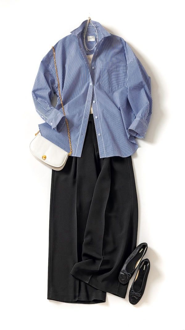 シャツ×ワイドパンツのコーデ