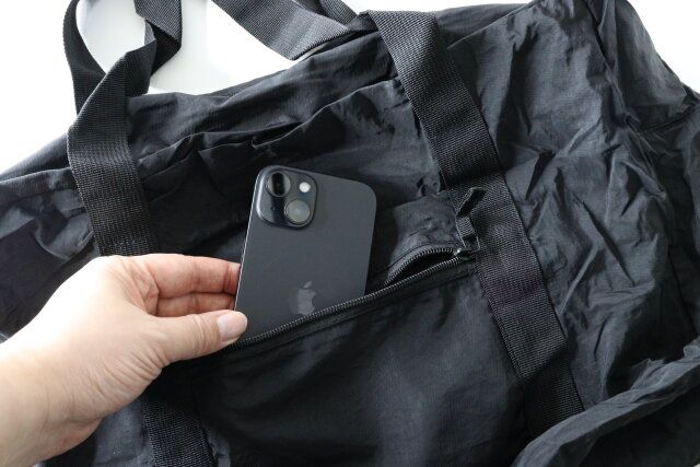 ソフトナイロン折りたたみ収納ボストンバッグ（BK） ポケット