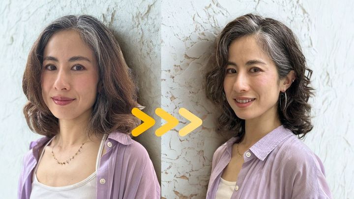 10代からくせ毛、20代後半から白髪に悩んできた毛髪診断士のYukariさん。30代で隠すことをやめ、スタイリングを変えたら人生変わった、と語る。