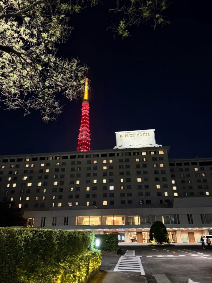 夜の東京タワーと東京プリンスホテル