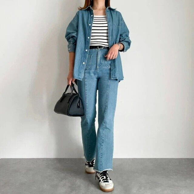 デニムオンデニムボーダー大人コーデ