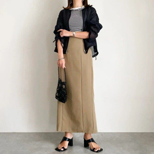 タイトスカートボーダー大人コーデ