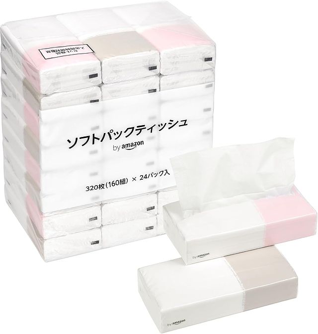 ソフトパックティッシュ FSC認証紙 320枚160組(2枚重ね) x 24パック入 ホワイト